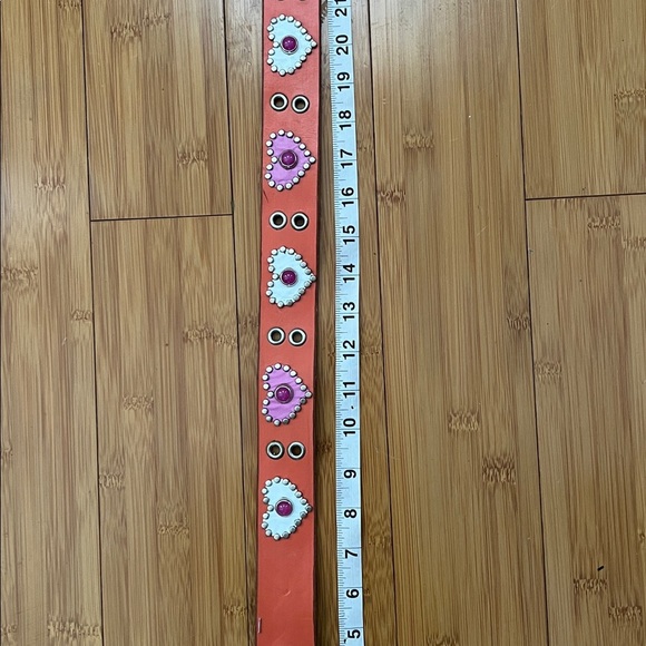 Retro Jeri Hart Design Pink Orange Leather Studded Jeweled Heart Western Belt - Picture 7 of 15